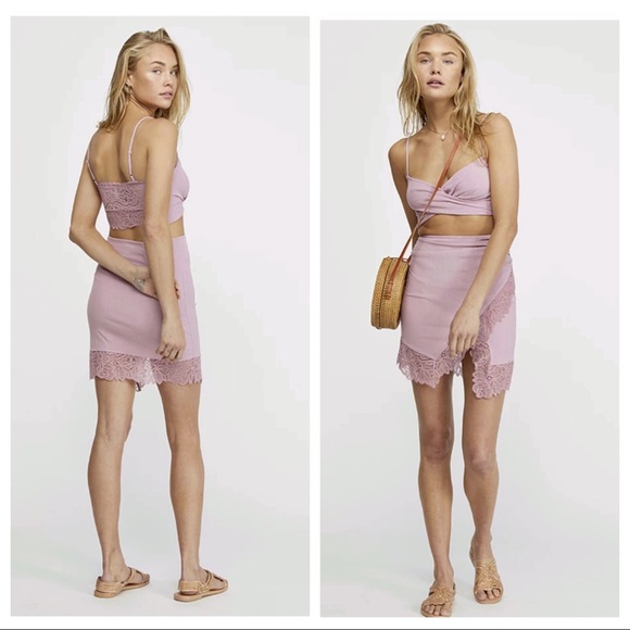 FREE PEOPLE BOHO KNIT MINI SKIRT CAMI TANK CROP TOP BOHEMIAN 2 PIECE SET A3C - Picture 13 of 16